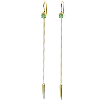 18KT GOUDEN HANGENDE OORBELLEN MET GROENE SMARAGD DETAILS